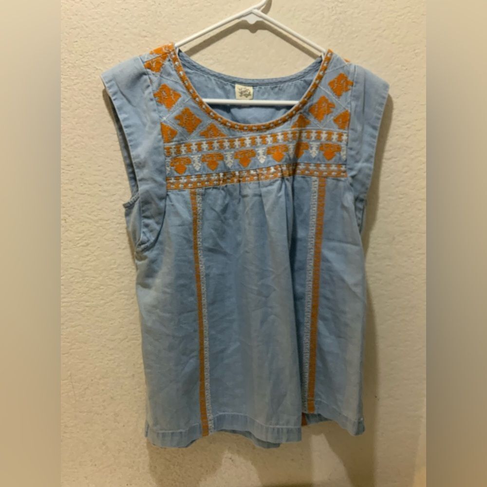 IVU Jane top blouse  Embroidered Detail Chambray Small